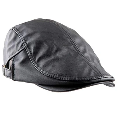 Image of KYEYGWO Flat Caps for Men, PU Leather Newsboy Peaked Cabbie Ivy Gatsby Beret Hat Driving Cap(Black), 1 Black, One Size