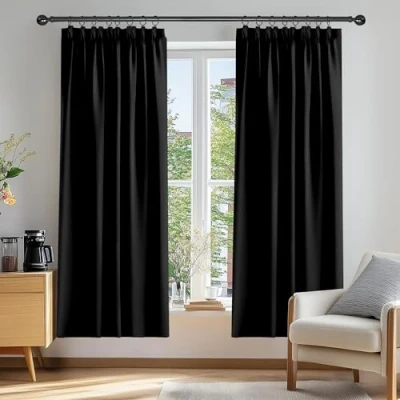 Image of Deconovo Blackout Curtains Energy Saving Pencil Pleat 42 x 95 Inch Black 2 Panels