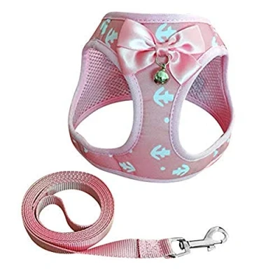 Image of ausuky Pet Soft Adjustable Backpack Harness with Leash Set Cosy Classic Vest Cute Bow Tie Bell for Small Medium Dogs and Cats (Small,Pink)