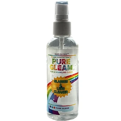 Image of Pure Gleam Glasses and Lens Cleaner Chemical Free, Eco Friendly, Natural. Easily Removes Grease, Prints, Dust, Marks Stains Without Harming Glass or Special Coatings. (100ml Bottle)