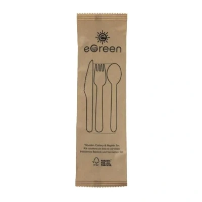 Image of EGreen Individually Kraft Wrapped 4 in 1 Wooden Cutlery Set (Pack of 250)