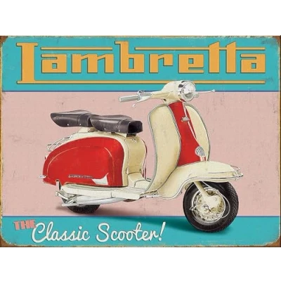 Image of Shawprint LAMBRETTA SCOOTER RETRO METAL TIN WALL PLAQUE SIGN NOVELTY GIFT Home bar shed man cave (150MM x 200MM (6&quot; 8&quot;) (10&quot;