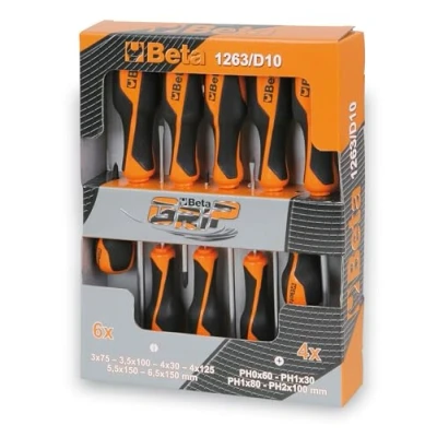 Image of Beta 12630010 Model 1263 /D10 Screwdrivers for Cross Head Phillips and Slotted Screws, 10 Pieces