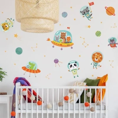 Image of Stickerscape Space Wall Stickers (Space Animals) Decals, for Walls, Decor Easy to Apply, Cleanly Removable