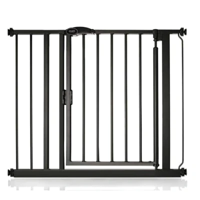 Image of Safetots Pressure Fit Self Closing Stair Gate, 89.4cm 96.4cm, Matt Black, Auto Baby Safety Barrier for Toddler, Easy Installation