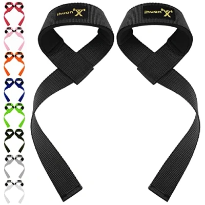 Image of ihuan Wrist Straps for Weight Lifting Deadlift Weightlifting Gym Wraps with Extra Hand Grips Support Strength Training Bodybuilding Deadlifting