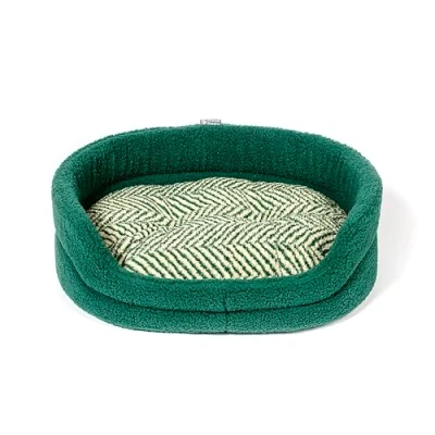 Image of Danish Design Green Herringbone Sherpa Fleece Slumber Bed Grey Dog for Adult/Senior/Puppy Beds 35in