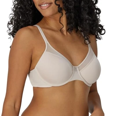 Image of Bali Women&#039;s One Smooth U Ultra Light Illusion Neckline Underwire Bra Full Coverage, Sandshell, 34C