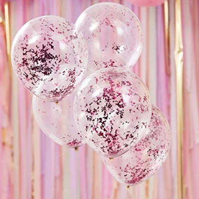 Image of Ginger Ray Pink Shredded Foil Decorative Party Balloons 5 Pack Mix it Up