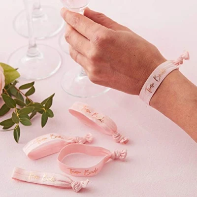 Image of Ginger Ray Pink &amp; Rose Gold Foiled Floral Hen Party Wrist Band Hair Ties 5 Pack