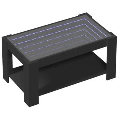 Image of vidaXL Black Coffee Table with LED Lights Engineered Wood Living Room/Bedroom Side and End 93x53x45 cm