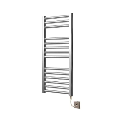 Image of Extra High Heat Output Chrome Electric Flat Towel Rail 400 x 800mm Bathroom Radiator Heater Up to 26% More