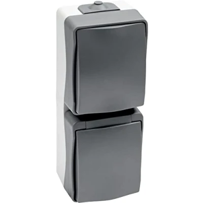 Image of Meister Cave 7407050 Socket &amp; Toggle Switch 2 Way Vertical Surface Mounted IP44 Splash Protection for Wet Rooms Up to Cable Cross Section 2.5 mm² Grey/Wet Room