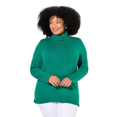 Image of Ulla Popken Women&#039;s Rollkragenpullover, Breite Rippbündchen, Langarm Pullover Sweater, Emerald Green, 20 22&#039;