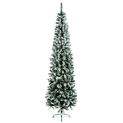 Image of 2m (6.5ft) Snow Flocked Spruce Pine Slim Christmas Tree in Green