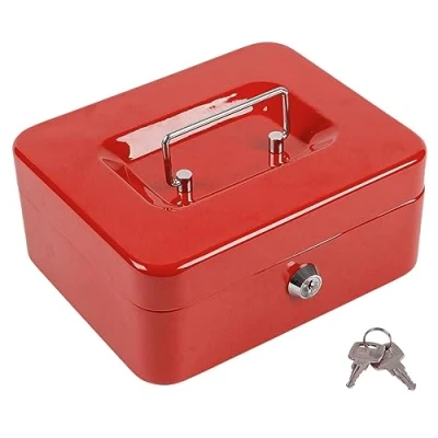 Image of Red 20.5cm Metal Cash Box By Ashley