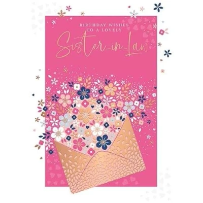 Image of Words &#039;n&#039; Wishes Lovely Sister in Law Birthday Card Flower Envelope with Rose Gold Foil Eco Friendly