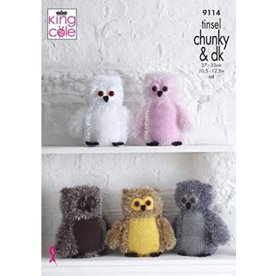 Image of King Cole 9114 Knitting Pattern Tinsel Owls in Chunky