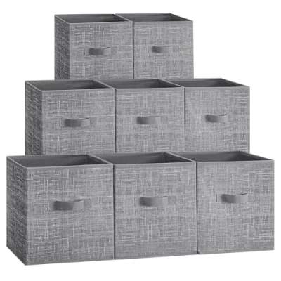 Image of SONGMICS Storage Cubes, 26 cm Non Woven Fabric Bins with Double Handles, Set of 8, Wardrobe Organisers for Shelves, Foldable, Clothes, Cattail Grey ROB826G01