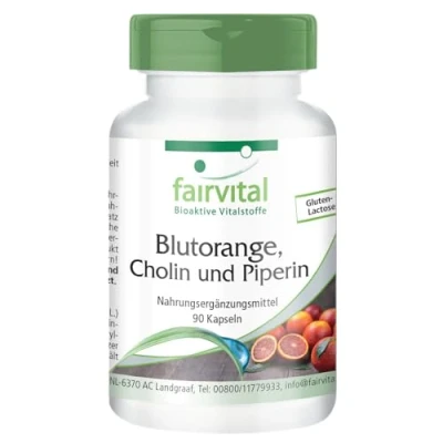 Image of Fairvital Blood Orange, Choline and Piperine 90 Capsules for 3 Months Quality Tested high dosed 100% Vegan Made in Germany