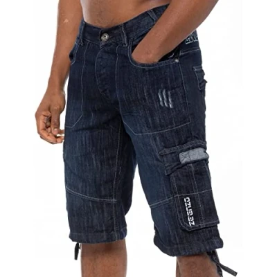 Image of 989Zé ENZO Mens Shorts EZS404 Raw Combat Cargo Pockets Casual Knee Length Denim Half Pants DSW 36