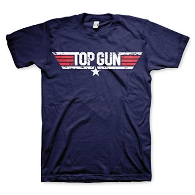 Image of Top Gun Officially Licensed Distressed Logo Mens T Shirt (Navy)