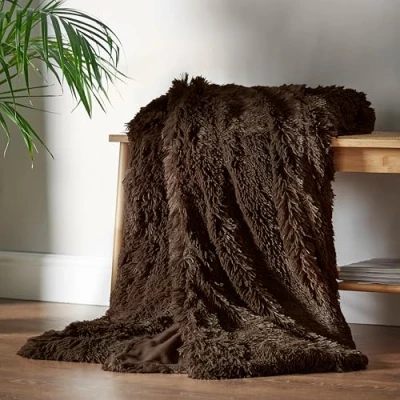 Image of Catherine Lansfield Cuddly Deep Pile 150x200cm Blanket Throw Chocolate