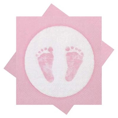 Image of 20 Paper Napkins Baby Feet Footprint Girl Pink Table Decoration Shower