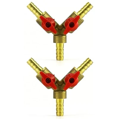 Image of QWORK® 2 Pieces 3 Way Hose Connector, Ball Valve Fitting Shut Off Union Intersection, Split Brass 5/16&quot; / 8mm Barb for Water, Oil &amp; Gas to Garden Watering, Construction and Industry