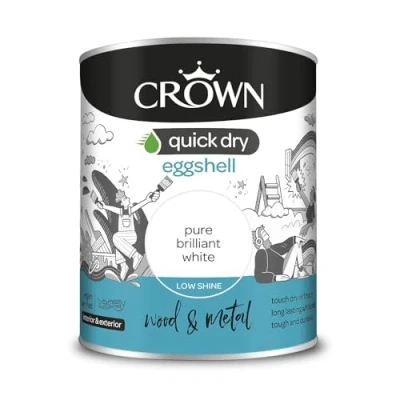Image of Crown Quick Dry Eggshell Paint Brilliant White 750ml, Wood, Metal, Int/Ext