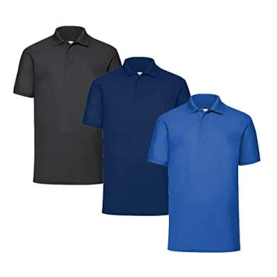 Image of Fruit of the Loom Men&#039;s polo shirt (pack 3), 1 x black + royal navy Hl purchase notepad, 3XL