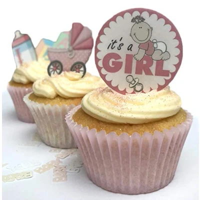 Image of 24 Stand Up Gorgeous Baby Girl Shower Edible Wafer Paper Cake Toppers Decorations