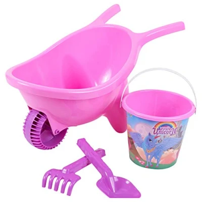 Image of URBN TOYS 4 Piece Wheelbarrow Beach Set Unicorn
