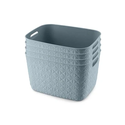 Image of CURVER Softex Set of 4 100% Recycled Large Rectangular Storage Baskets 19L Teal