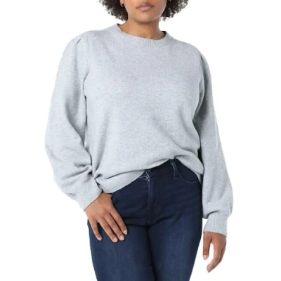 Image of Amazon Essentials Women&#039;s Soft Touch Pleated Shoulder Crewneck Jumper, Grey Heather, S
