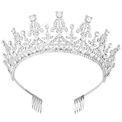 Image of Vofler Tiaras and Crowns for Women Queen Silver Crystal Rhinestone Hair Jewelry Decor Ladies Little Girls Bridal Bride Princess Birthday Wedding Pageant Prom Halloween Costume Party with Combs