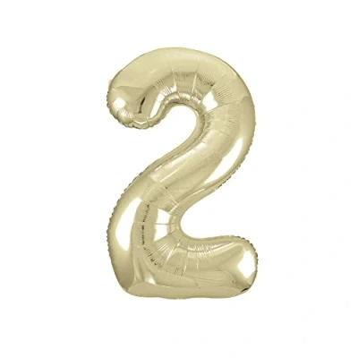 Image of Gold Number 2 Shaped Large Foil Balloon (86cm) 1 Piece Perfect for Birthday Parties and Special Events