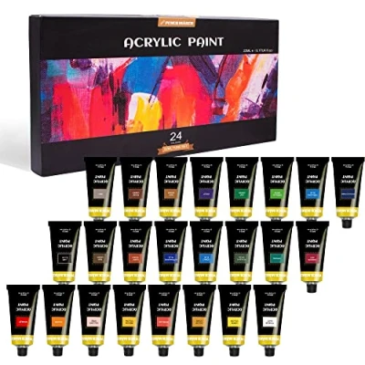 Image of PENCILMARCH Acrylic Paint Set 24 x 22ml, Perfect for Canvas, Wood, Rock, Ceramic, Fabric, Non Toxic Paints Adults and Beginners