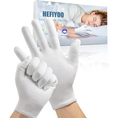 Image of 4 Pair Moisturising Gloves, Cotton Gloves for Eczema &amp; Dry Hands,Stretchable Washable White Men and Women
