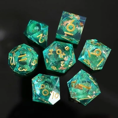 Image of D&amp;D Dice Set Quicksand Resin Sharp Edge 7pcs Handmade DND for Polyhedral Dungeons and Dragons MTG RPG Ttrpg Pathfinder Roleplaying D D20 D12 D10 D8 D6 D4 with Box