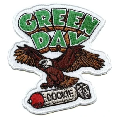 Image of Green Day Dookie Woven Eagle Iron On Patch (One Size) (White/Green/Brown)