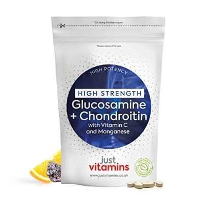 Image of Glucosamine and Chondroitin High Strength (500mg/400mg) Complex x90 Tablets with Vitamin C + Manganese Max Joint Care Combination Supplement for Men/Women (90% Yield Sulphate) UK