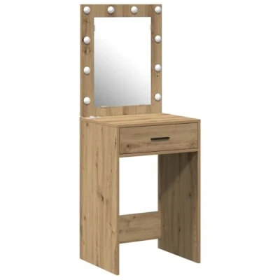 Image of vidaXL Artisan Oak Makeup Vanity Table with Mirror, Lights &amp; Storage Drawer 50x41x135 cm Perfect for Bedroom Dressing