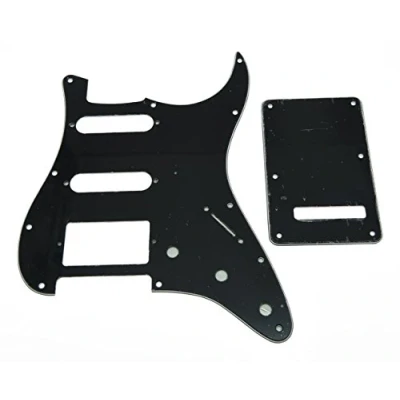 Image of KAISH 11 Hole ST/Strat Style Pickguard HSS Pick Guard with ST Back Plate Tremolo Trem Cover for USA/Mexico Stratocaster/Strat Black 3 Ply