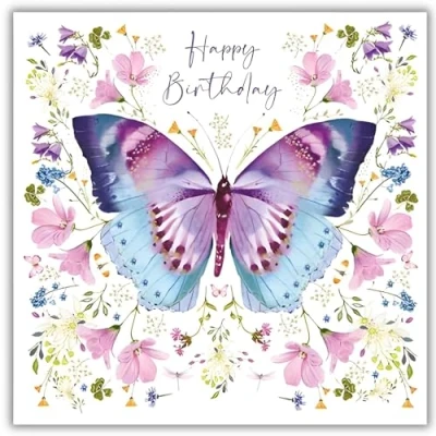 Image of Female Birthday Card for Her General Women Butterfly and Flowers Artistic Floral Design Special Finish Made in the UK Eco Friendly