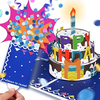 Image of &quot;BOOM&quot;Birthday Card, Exploding Confetti Birthday 3D Musical Pop Up Card with Light, Handmade Blow Out Candle and Play Happy Music Greeting for Women or Men