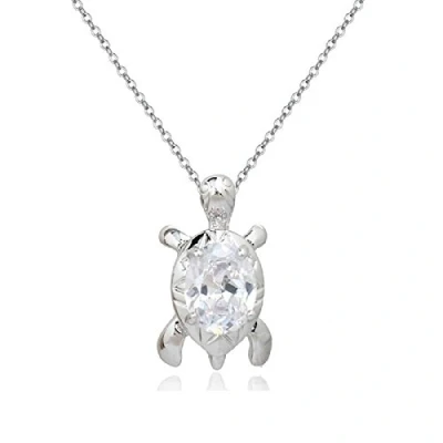 Image of Crystalline Azuria Women Girls 18ct White Gold Plated Zirconia Crystals Turtle Pendant Necklace 17.7 inches