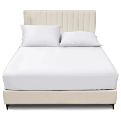 Image of Single Fitted Sheet 25cm Deep Bedding Bed Sheets (90 x 190 cm) Elastic Corner Bottom &amp; Mattress Polycotton Breathble Easycare Linen White