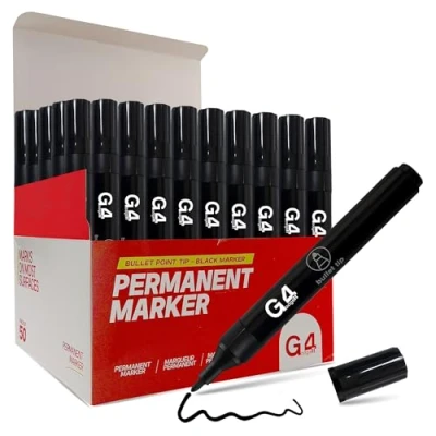 Image of G4GADGET Black Permanent Marker Pack of 50 Bullet Tip, Fine Point for Multi Surface Use Ideal Office, School, and Creative Projects