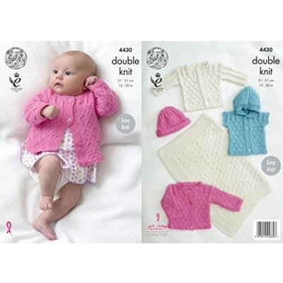 Image of King Cole 4430 Knitting Pattern Easy Knit Baby Blanket, Jackets, Gilet and Hat in Cottonsoft DK